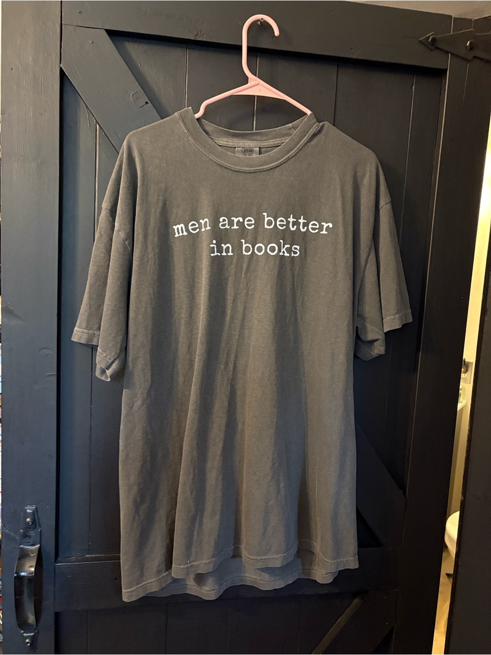 Comfort Colors Charcoal Graphic Tee with White Text - 'men are better in books'